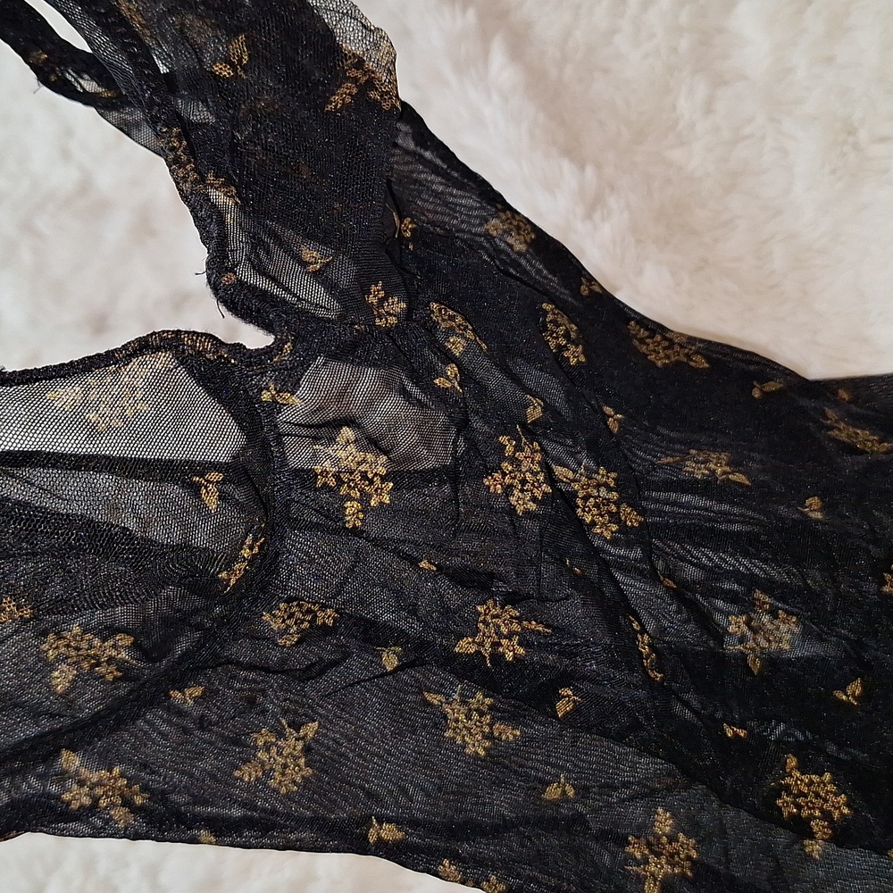 Sexy Mesh Black & Tan Floral Body Suite Unknown Brand XS - Picture 5 of 10